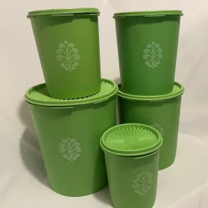 5 Piece Green Apple Tupperware Canister Set