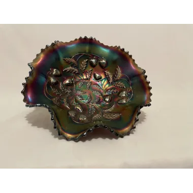 Antique Northwood Carnival Glass Purple Radium Lustre Ruffled Bowl Strawberry 9