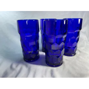 Set 4 Vintage Cobalt Blue Iced Tea Glasses Paden City Glass Company
