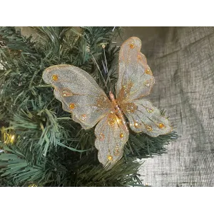 Set Vintage Gold Laced Butterfly Christmas Ornaments