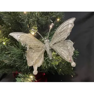 Silver Sequined Butterfly Christmas Ornament Clip