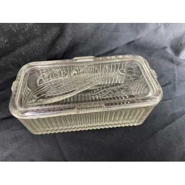 Vintage Federal Glass Refrigerator Box Vegetable Motif Lid