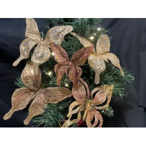 Set 5 Vintage Butterfly Christmas Ornaments